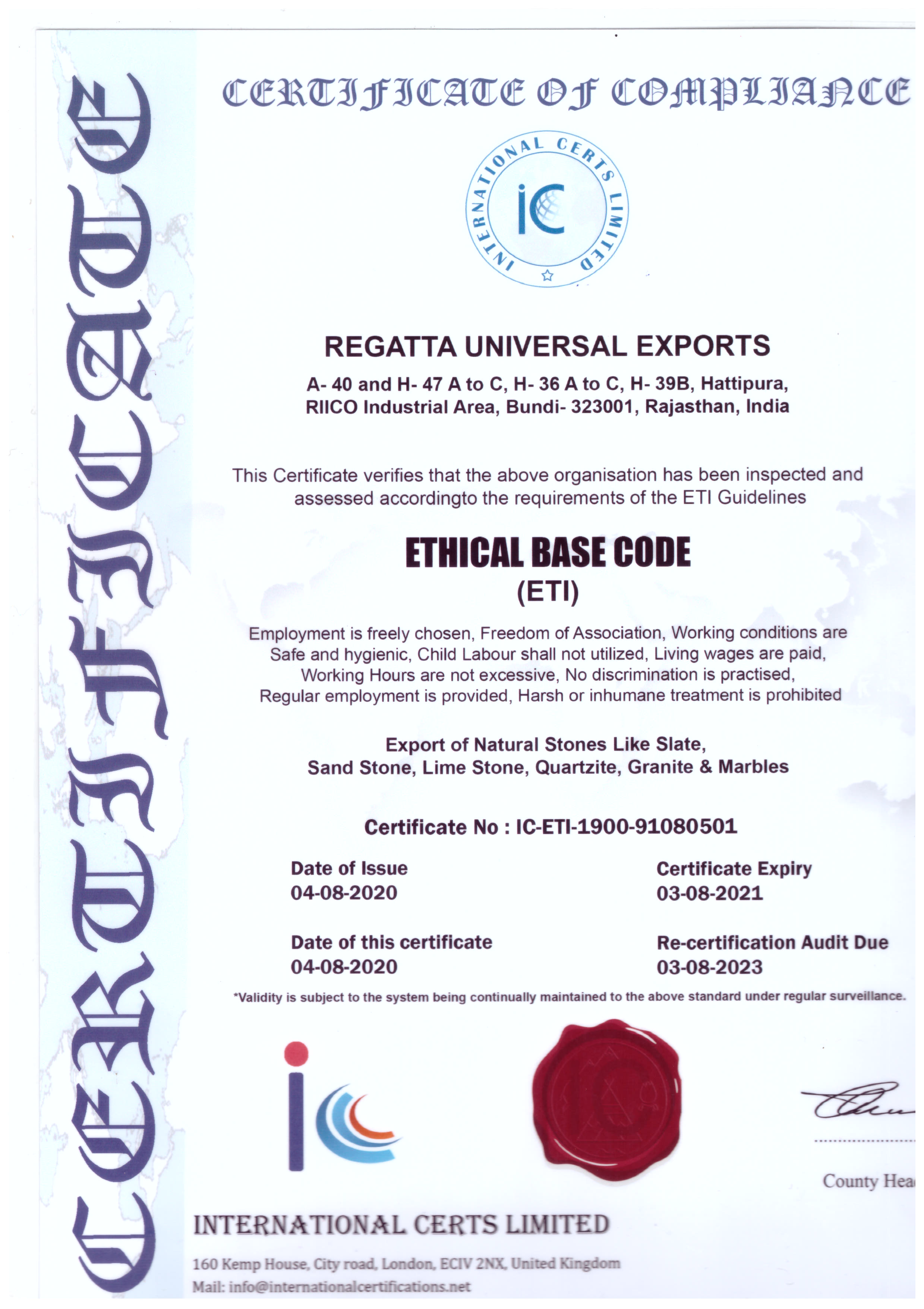 ETI Certificate
